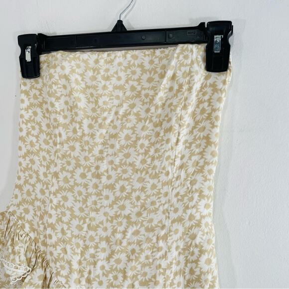 Sundays Cream White Ditsy Floral Strapless Ruffle Tie Back Mini Dress Small - Picture 5 of 11